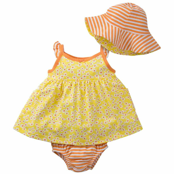 Baby Bonnet and Bloomer Set Reversible in Yellow and Gray